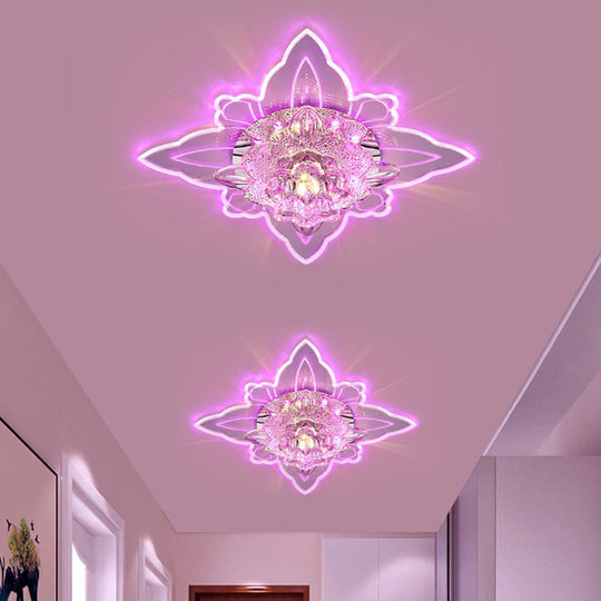 Clear Crystal LED Flushmount Ceiling Light - Floral Shaped Modern Hallway Flush Mount