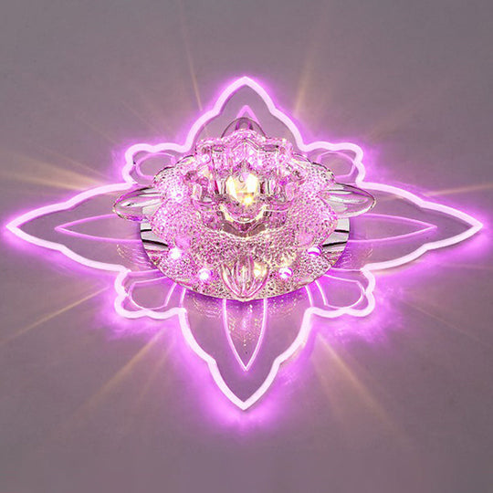 Clear Crystal LED Flushmount Ceiling Light - Floral Shaped Modern Hallway Flush Mount