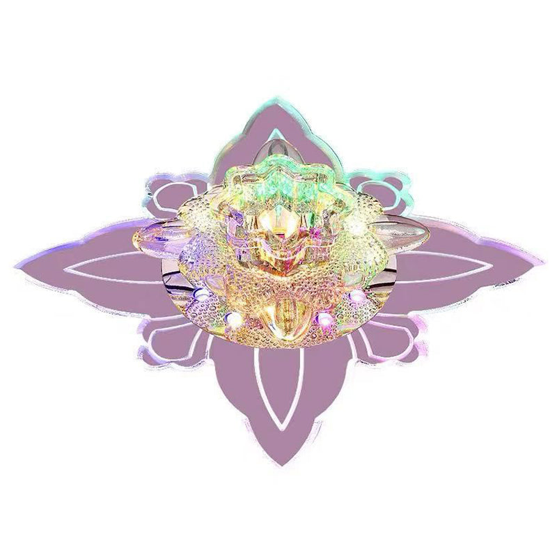 Clear Crystal LED Flushmount Ceiling Light - Floral Shaped Modern Hallway Flush Mount