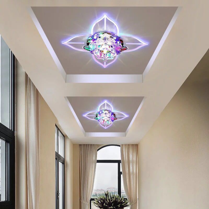 Modern Floral Crystal LED Flush Mount Ceiling Light for Corridors - Clear Finish