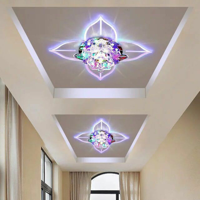 Modern Floral Crystal LED Flush Mount Ceiling Light for Corridors - Clear Finish