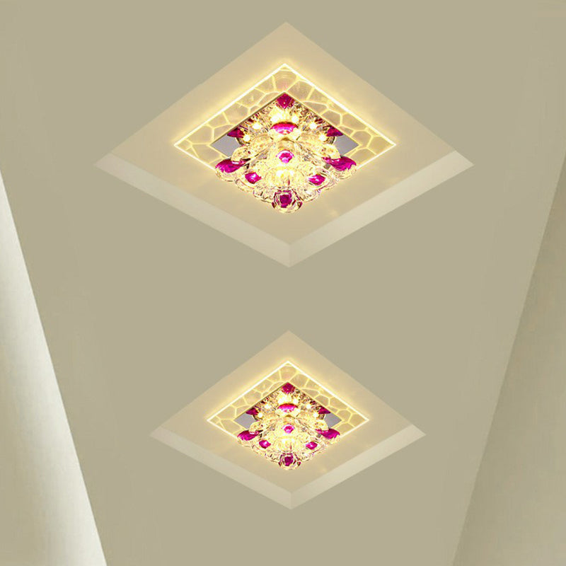 Modern Clear LED Flush Light Fixture for Corridor - Crystal Square Design