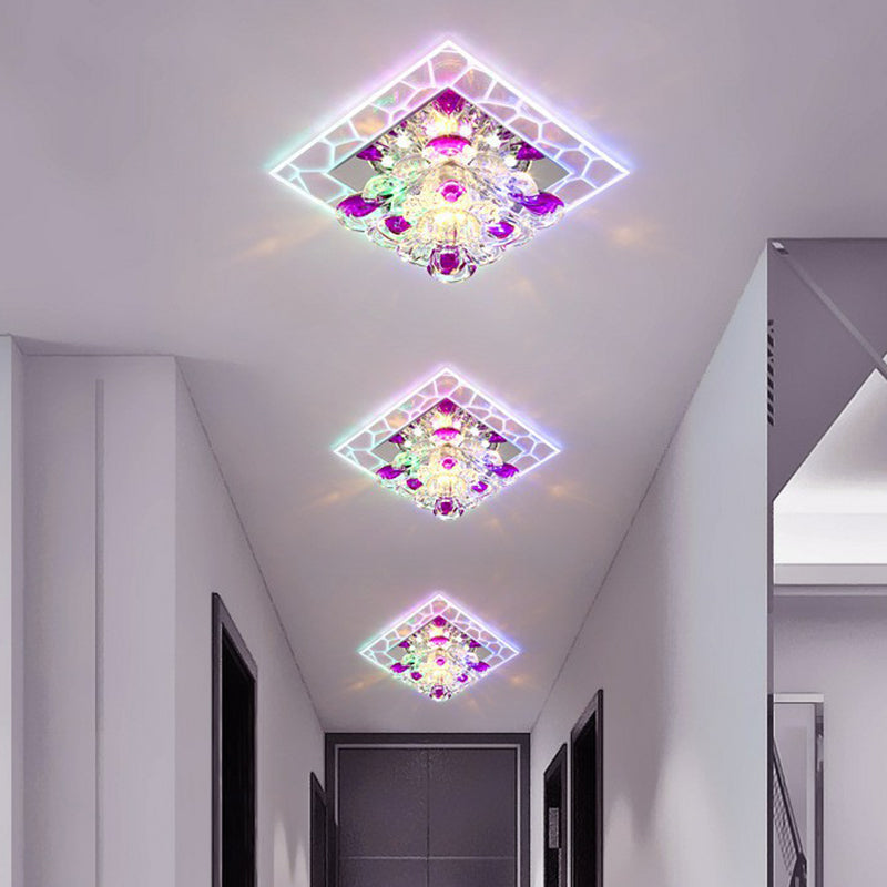 Modern Clear LED Flush Light Fixture for Corridor - Crystal Square Design