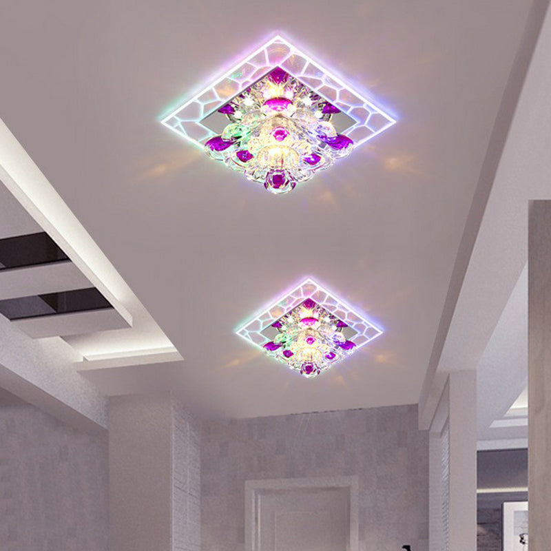 Modern Clear LED Flush Light Fixture for Corridor - Crystal Square Design
