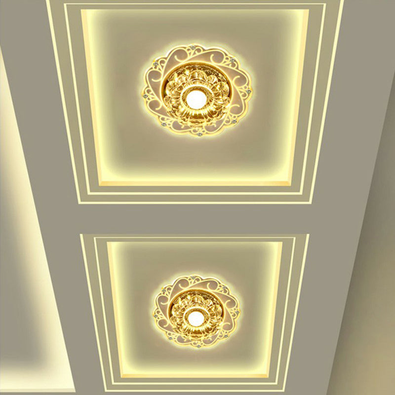 Clear Floral LED Crystal Ceiling Light - Contemporary Flush Mount for Hallways