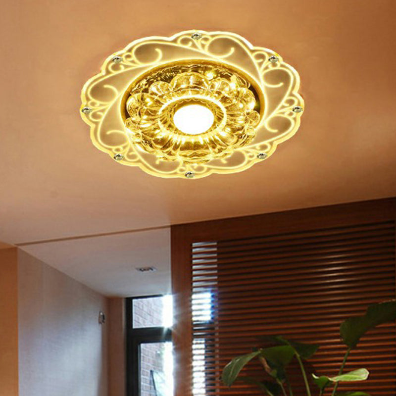 Clear Floral LED Crystal Ceiling Light - Contemporary Flush Mount for Hallways