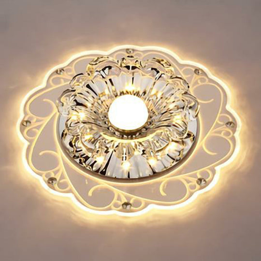 Clear Floral LED Crystal Ceiling Light - Contemporary Flush Mount for Hallways