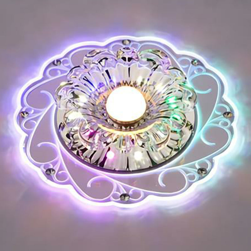 Clear Floral LED Crystal Ceiling Light - Contemporary Flush Mount for Hallways