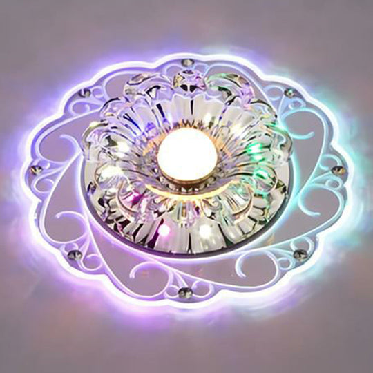 Clear Floral LED Crystal Ceiling Light - Contemporary Flush Mount for Hallways