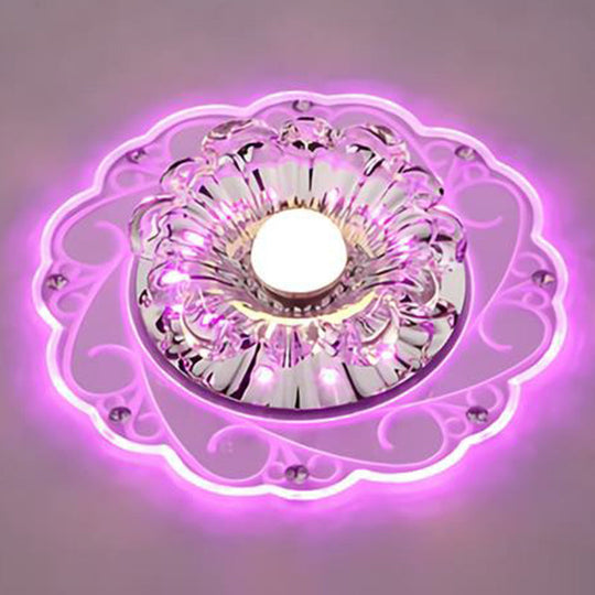 Clear Floral LED Crystal Ceiling Light - Contemporary Flush Mount for Hallways