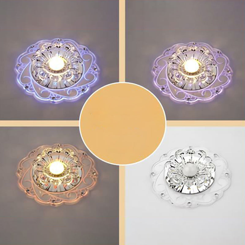 Clear Floral LED Crystal Ceiling Light - Contemporary Flush Mount for Hallways