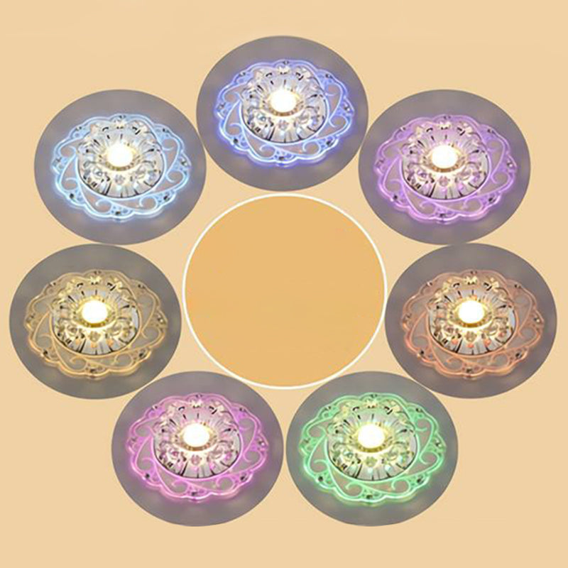 Clear Floral LED Crystal Ceiling Light - Contemporary Flush Mount for Hallways