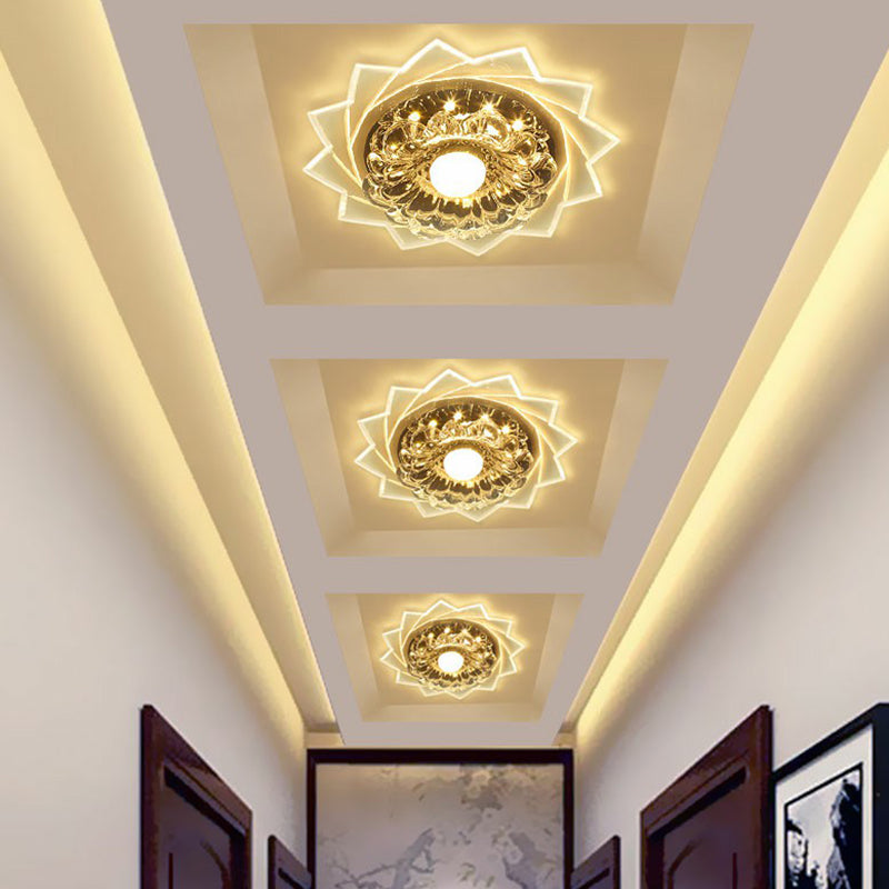 Modern Crystal Floral Flush Light: Clear LED Ceiling Fixture for Hallway