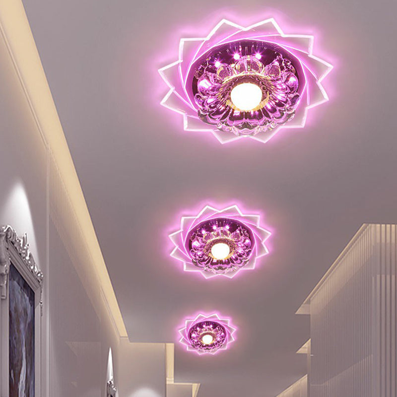 Modern Crystal Floral Flush Light: Clear LED Ceiling Fixture for Hallway