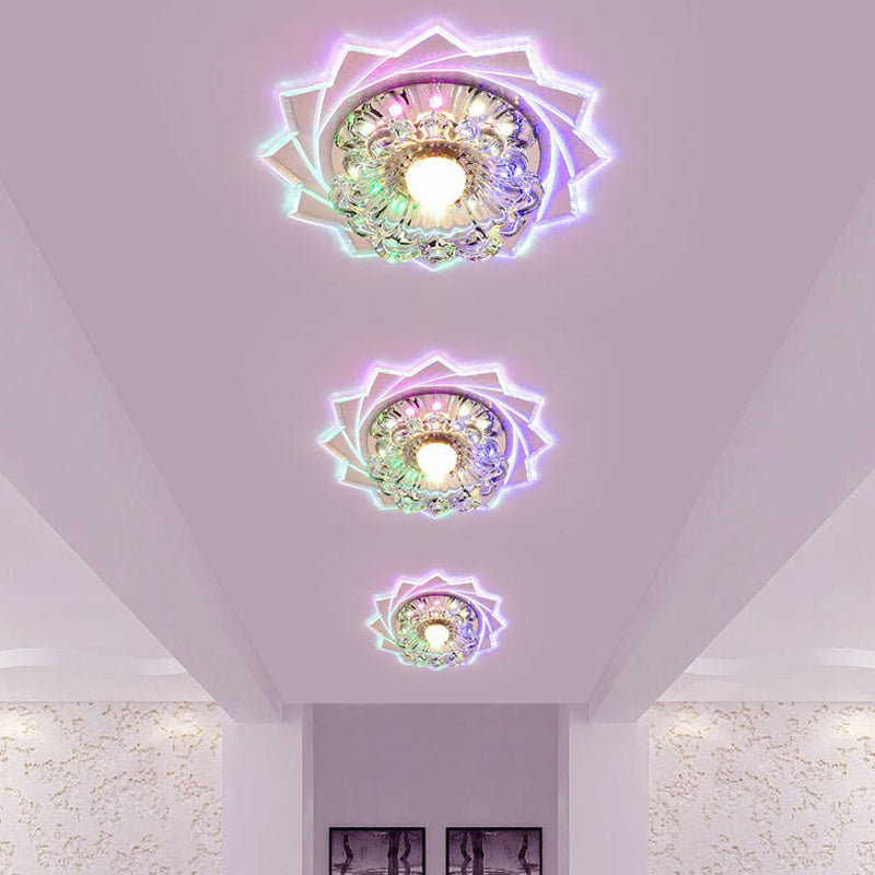 Modern Crystal Floral Flush Light: Clear Led Ceiling Fixture For Hallway / 3W Multi Color