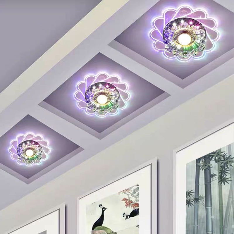 Minimalist Clear Led Flower Crystal Flush Mount Fixture