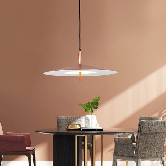 Contemporary Rose Gold Slim Led Pendant Light With Acrylic Shade And White Glow
