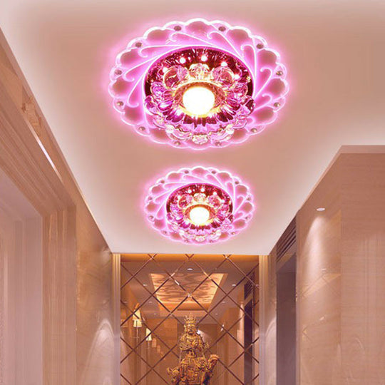 Contemporary Floral Crystal LED Flush Mount Ceiling Light - Clear Flush Mount Fixture for Foyer