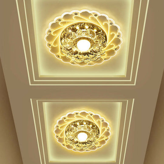 Contemporary Floral Crystal LED Flush Mount Ceiling Light - Clear Flush Mount Fixture for Foyer