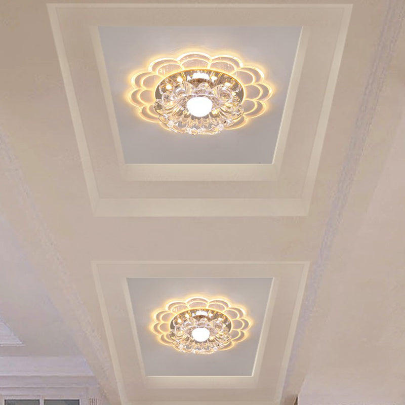 Modern Crystal LED Flush Mount Ceiling Light for Entryway - Clear Blossom Design