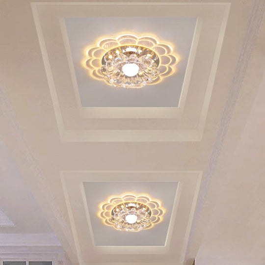 Modern Crystal LED Flush Mount Ceiling Light for Entryway - Clear Blossom Design