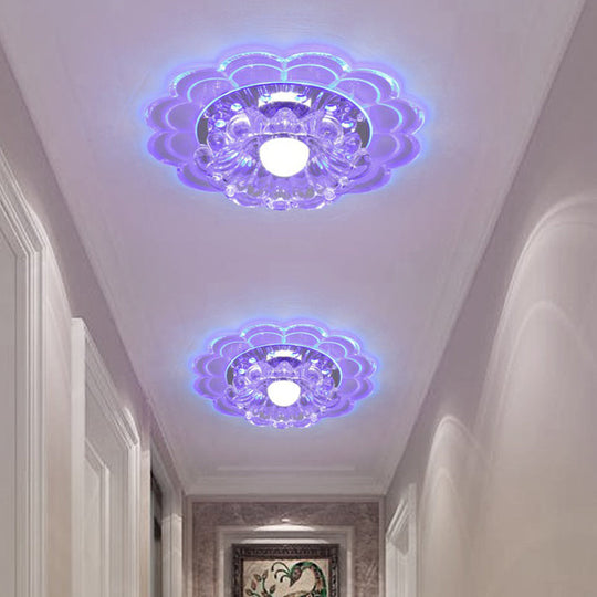 Modern Crystal LED Flush Mount Ceiling Light for Entryway - Clear Blossom Design