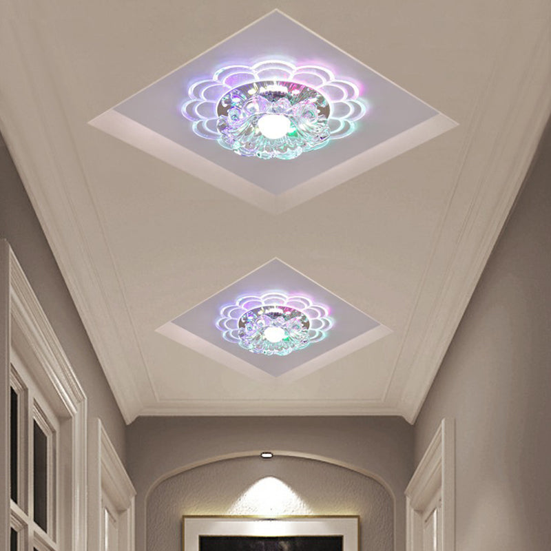 Modern Crystal LED Flush Mount Ceiling Light for Entryway - Clear Blossom Design