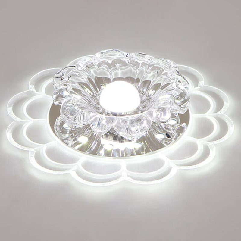 Modern Crystal LED Flush Mount Ceiling Light for Entryway - Clear Blossom Design