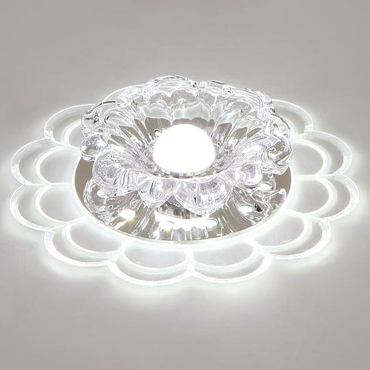 Modern Crystal LED Flush Mount Ceiling Light for Entryway - Clear Blossom Design