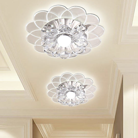 Contemporary Crystal Clear LED Flush Mount Ceiling Light with Floral Design