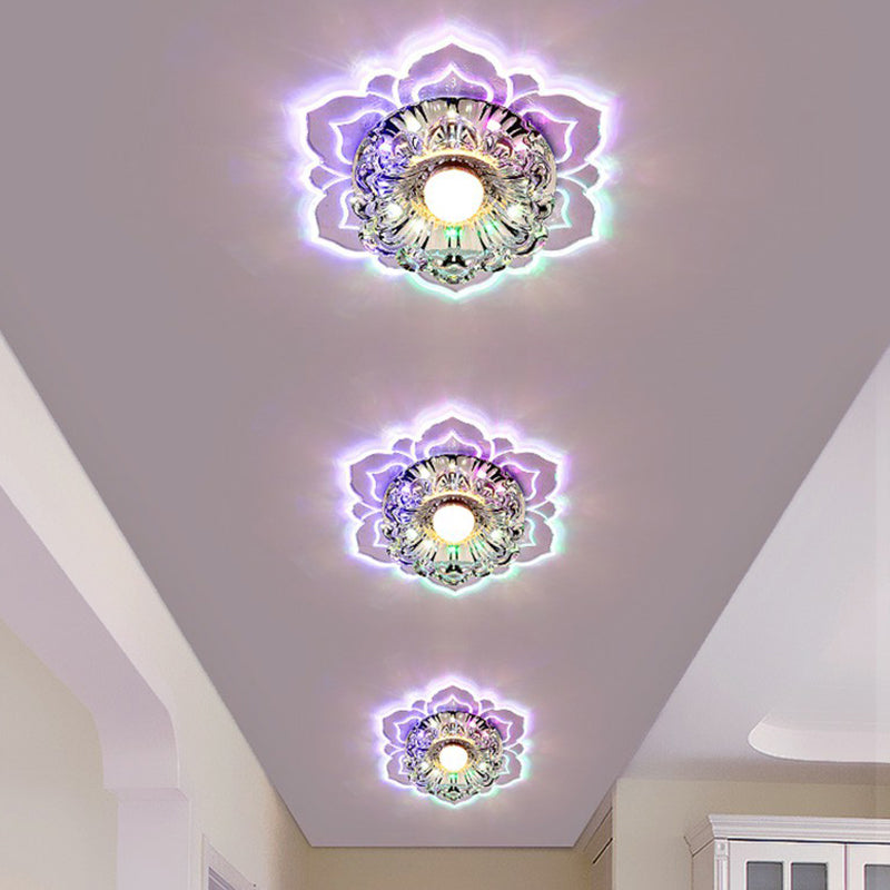Modern Crystal Flower LED Ceiling Light for Entryway - Clear Flushmount