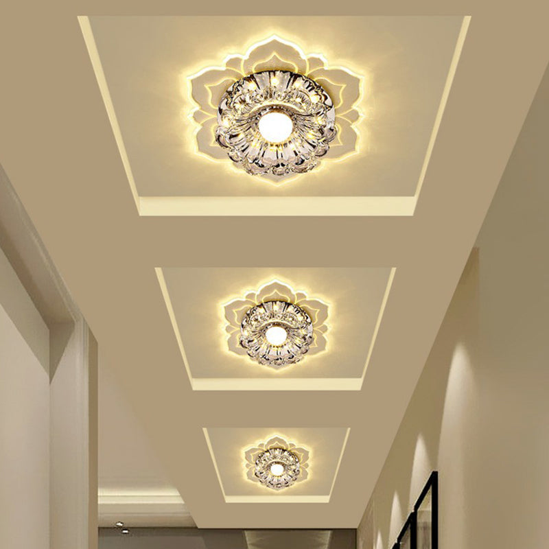 Modern Crystal Flower LED Ceiling Light for Entryway - Clear Flushmount