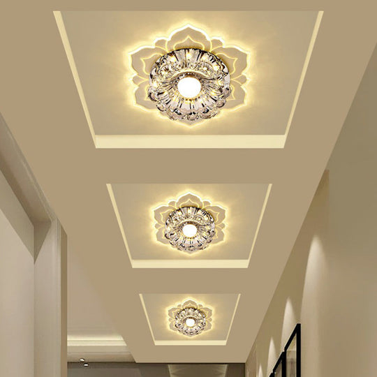 Modern Crystal Flower LED Ceiling Light for Entryway - Clear Flushmount