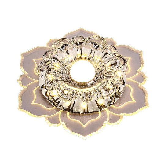 Modern Crystal Flower LED Ceiling Light for Entryway - Clear Flushmount