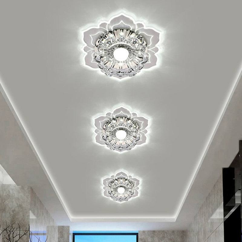Modern Crystal Flower LED Ceiling Light for Entryway - Clear Flushmount