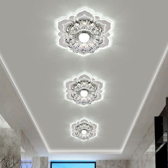 Modern Crystal Flower LED Ceiling Light for Entryway - Clear Flushmount