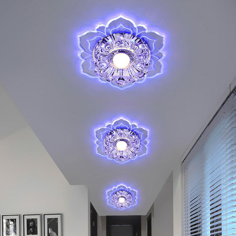 Modern Crystal Flower LED Ceiling Light for Entryway - Clear Flushmount