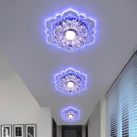 Modern Crystal Flower LED Ceiling Light for Entryway - Clear Flushmount