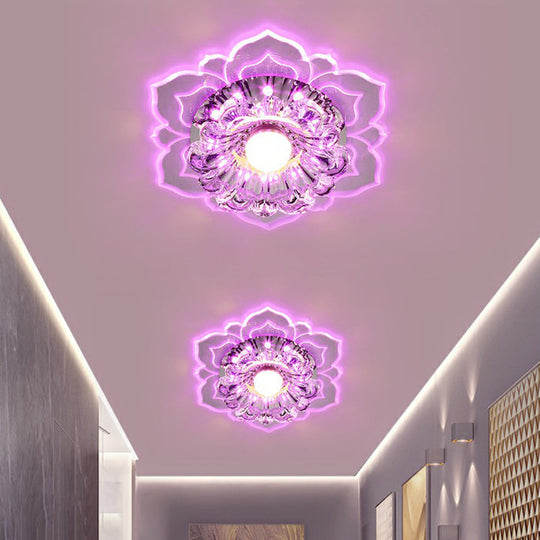 Modern Crystal Flower LED Ceiling Light for Entryway - Clear Flushmount