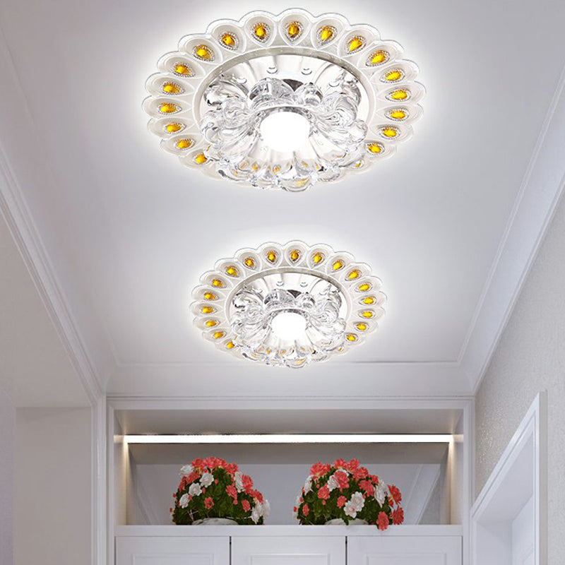 Modern Crystal Clear LED Flush Ceiling Light Fixture - Flower Shaped for Entryway