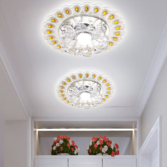 Modern Crystal Clear LED Flush Ceiling Light Fixture - Flower Shaped for Entryway