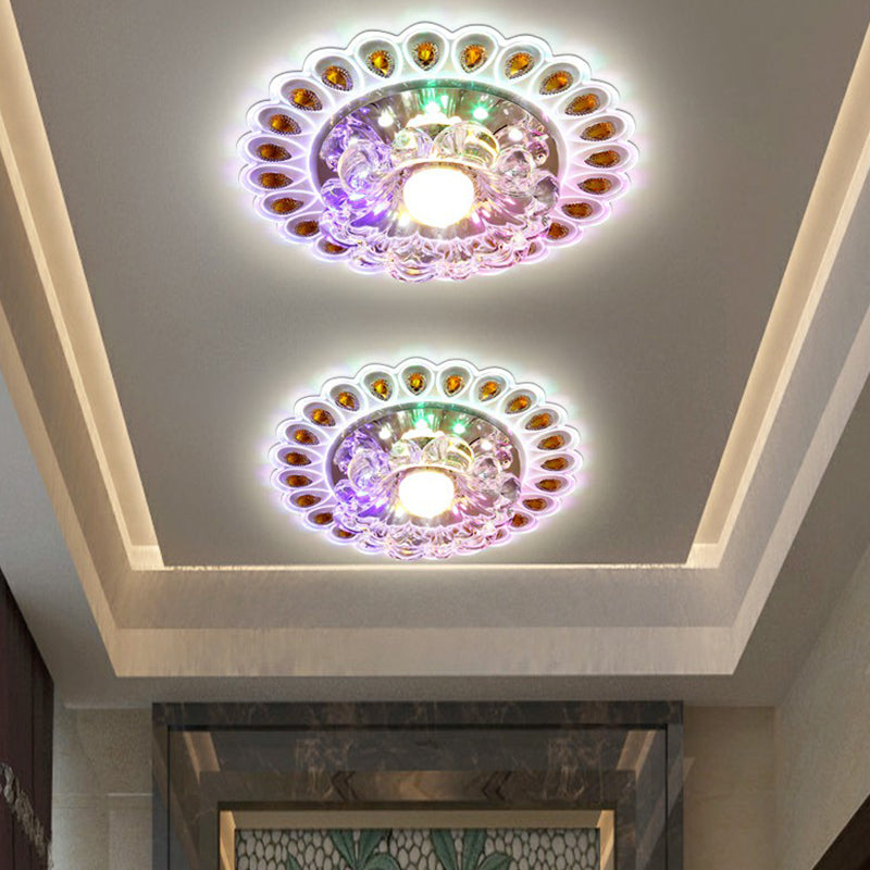 Modern Crystal Clear LED Flush Ceiling Light Fixture - Flower Shaped for Entryway