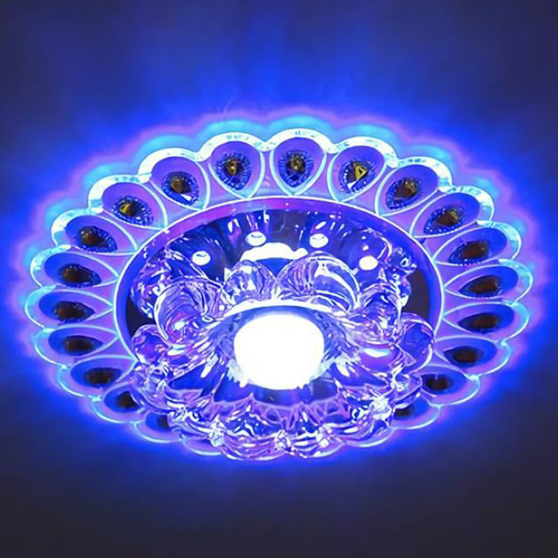 Modern Crystal Clear LED Flush Ceiling Light Fixture - Flower Shaped for Entryway