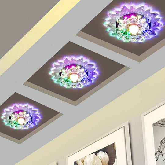 Contemporary Led Crystal Flush Mount Ceiling Light With Blossom Design For Hallways - Clear / 3W