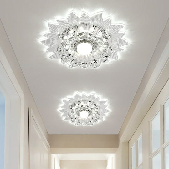 Contemporary LED Crystal Flush Mount Ceiling Light with Blossom Design for Hallways - Clear