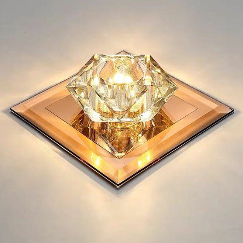 Crystal Gem Led Ceiling Light For Foyers And Hallways - Simple Stylish Flush Mount Tan / 7 Warm