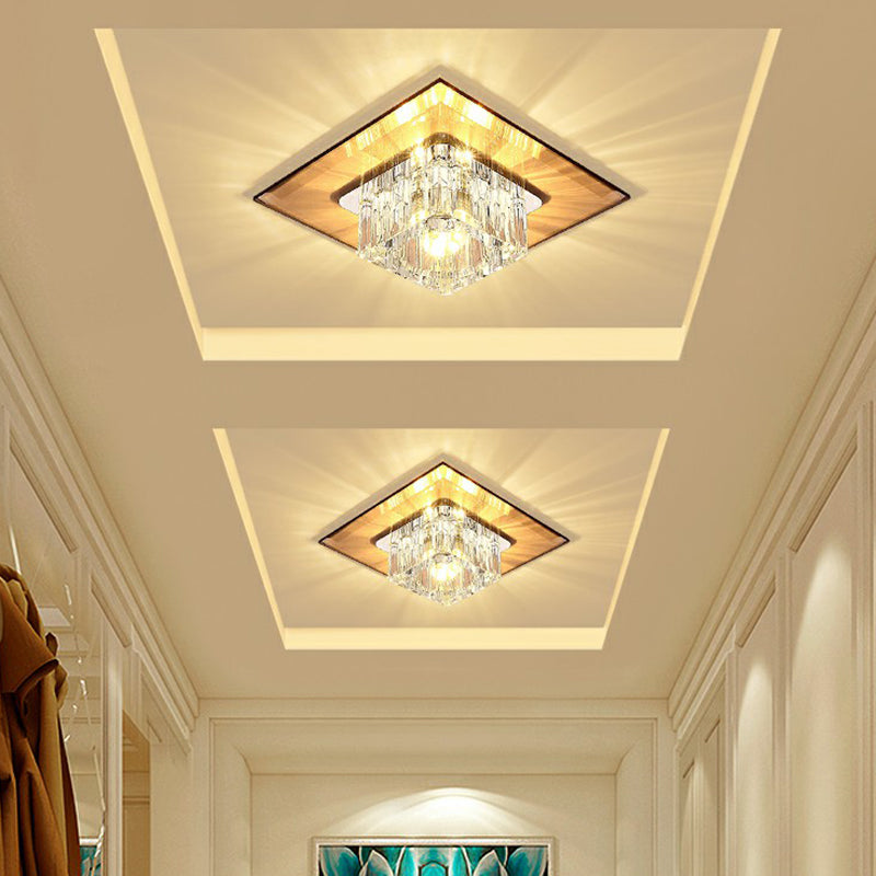 Contemporary Crystal Flush Mount Ceiling Light for Hallways - LED Lighting Fixture