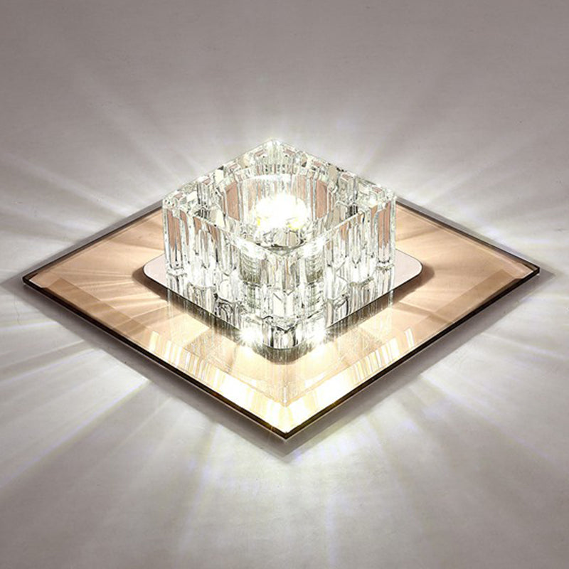 Contemporary Crystal Flush Mount Ceiling Light for Hallways - LED Lighting Fixture