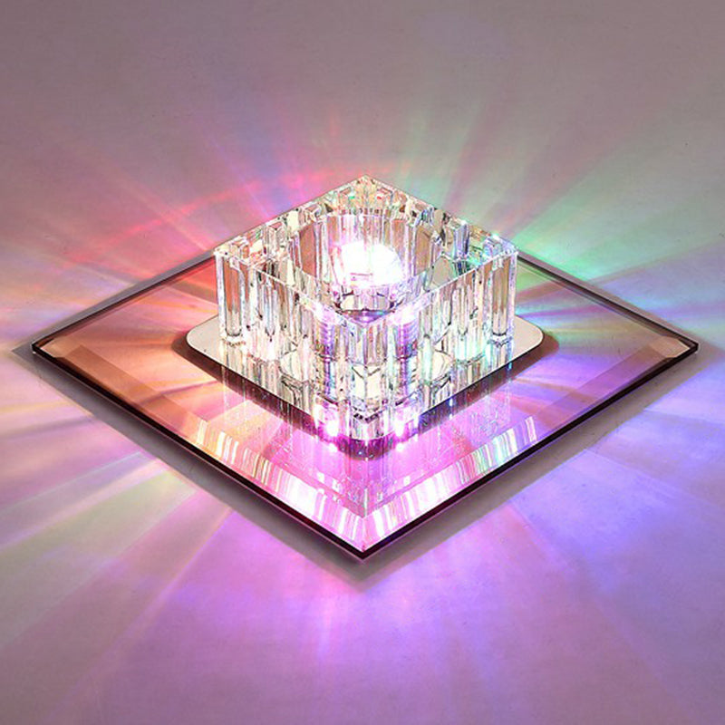 Contemporary Crystal Flush Mount Ceiling Light for Hallways - LED Lighting Fixture