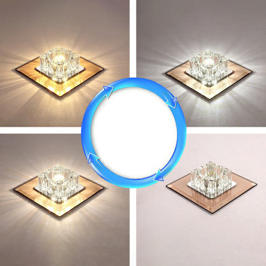 Contemporary Crystal Flush Mount Ceiling Light for Hallways - LED Lighting Fixture